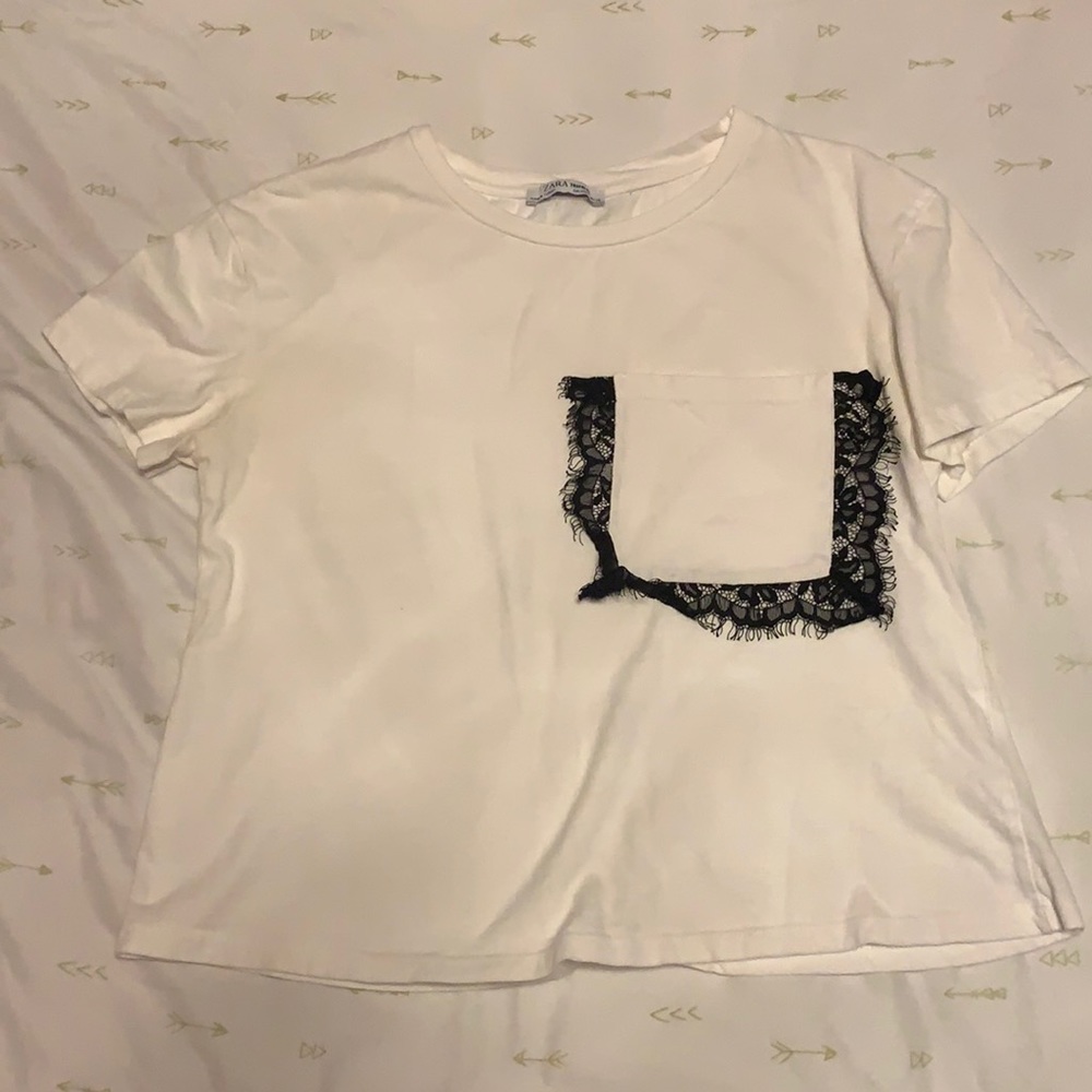 ZARA T-Shirt with Laced Outlined Pocket